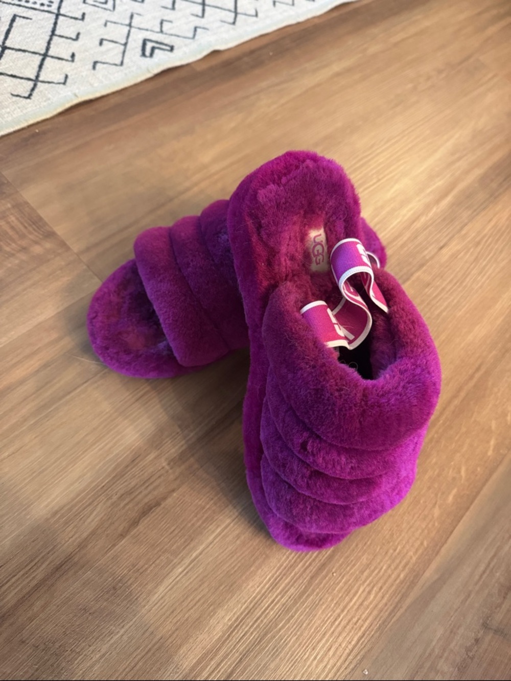UGG Plush Slide Slippers in Bright fluff yeah Fuchsia